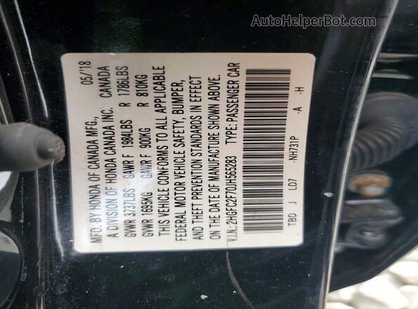 2HGFC2F70JH565283 2018 HONDA CIVIC Черный Вид подкапотного пространства