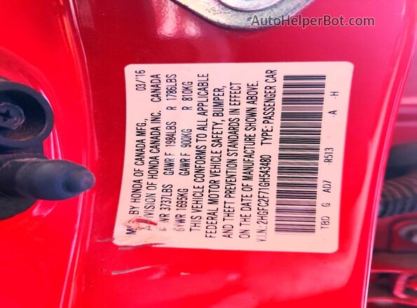 2HGFC2F71GH543480 2016 HONDA CIVIC Red VIN sticker view