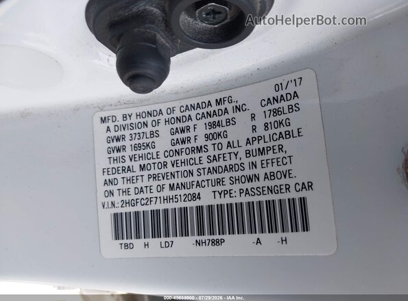 2HGFC2F71HH512084 2017 HONDA CIVIC White Շարժիչի բաժամունքի տեսք