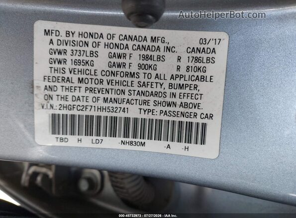 2HGFC2F71HH532741 2017 HONDA CIVIC Silver Engine compartment view