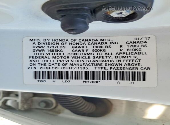 2HGFC2F72HH511395 2017 HONDA CIVIC White Շարժիչի բաժամունքի տեսք