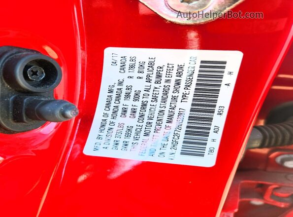 2HGFC2F72HH533817 2017 HONDA CIVIC Red Շարժիչի բաժամունքի տեսք