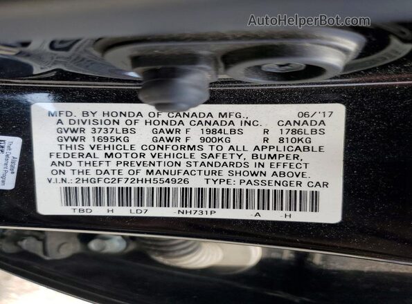 2HGFC2F72HH554926 2017 HONDA CIVIC Black Vista del compartimento del motor