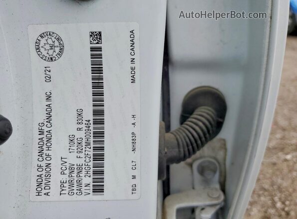 2HGFC2F72MH009464 2021 HONDA CIVIC White Widok komory silnika