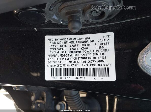 2HGFC2F73HH563487 2017 HONDA CIVIC Черный Вид подкапотного пространства
