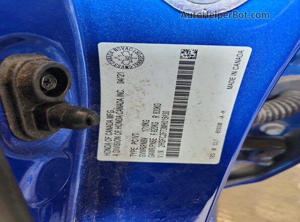 2HGFC2F73MH015130 2021 HONDA CIVIC Blue Вид підкапотного простору