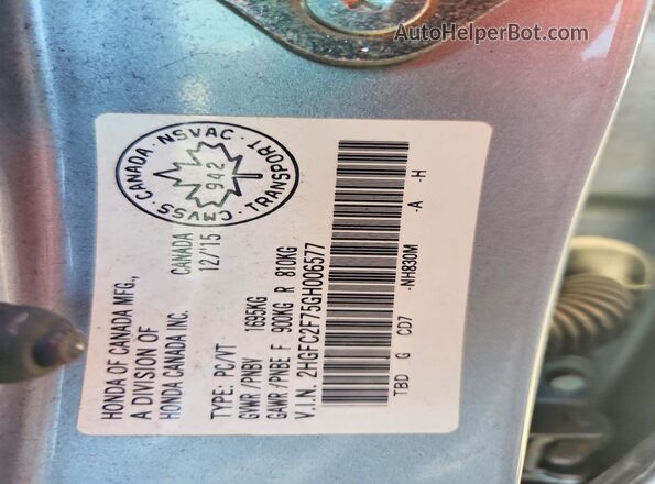 2HGFC2F75GH006577 2016 HONDA CIVIC Silver Вид підкапотного простору