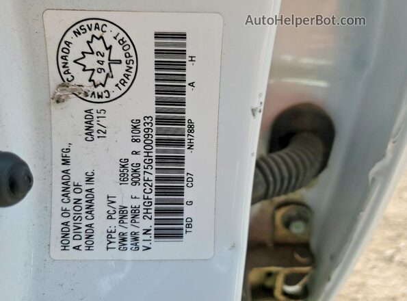 2HGFC2F75GH009933 2016 HONDA CIVIC White Вид наклейки з VIN-кодом