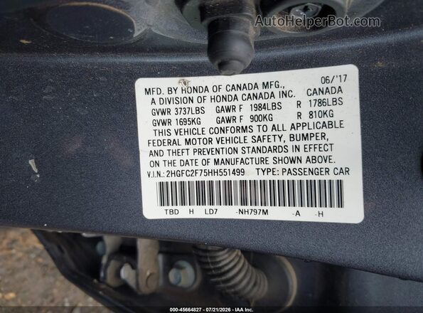 2HGFC2F75HH551499 2017 HONDA CIVIC Gray Вид підкапотного простору