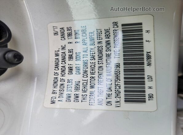 2HGFC2F75HH551583 2017 HONDA CIVIC White Շարժիչի բաժամունքի տեսք