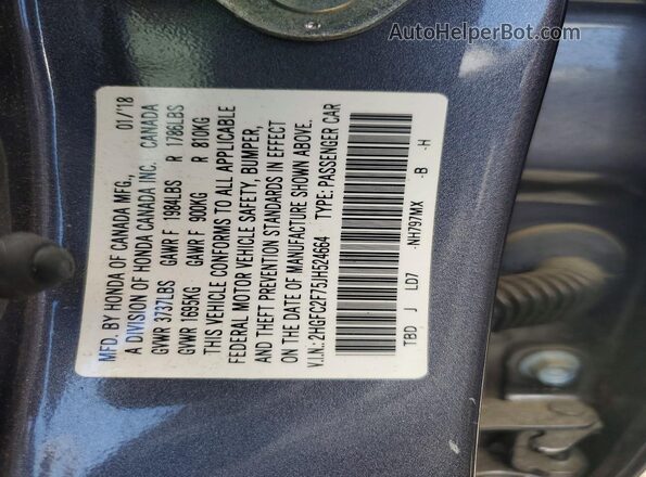 2HGFC2F75JH524664 2018 HONDA CIVIC Gray Vista de la etiqueta del VIN