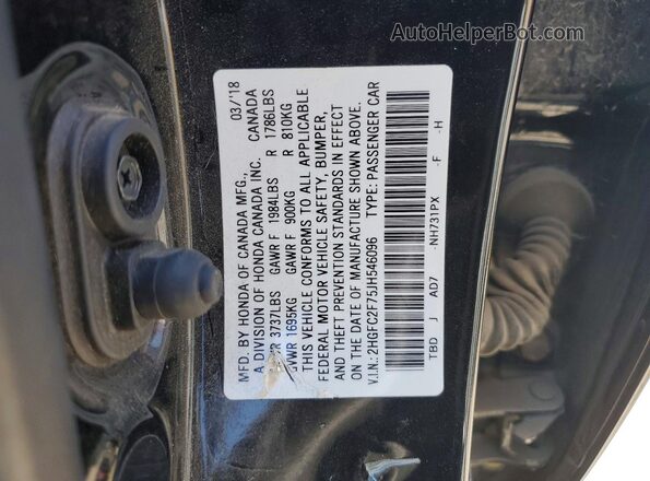 2HGFC2F75JH546096 2018 HONDA CIVIC Black Vista del compartimento del motor