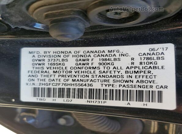2HGFC2F76HH556436 2017 HONDA CIVIC Black VIN კოდის სტიკერის ხედი