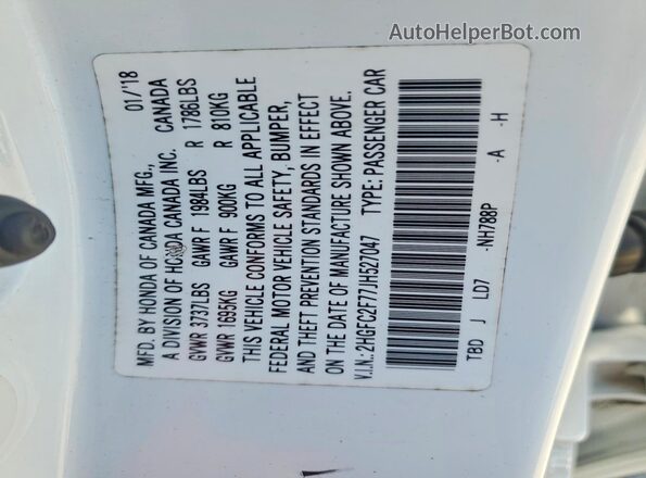2HGFC2F77JH527047 2018 HONDA CIVIC White Vista del compartimento del motor