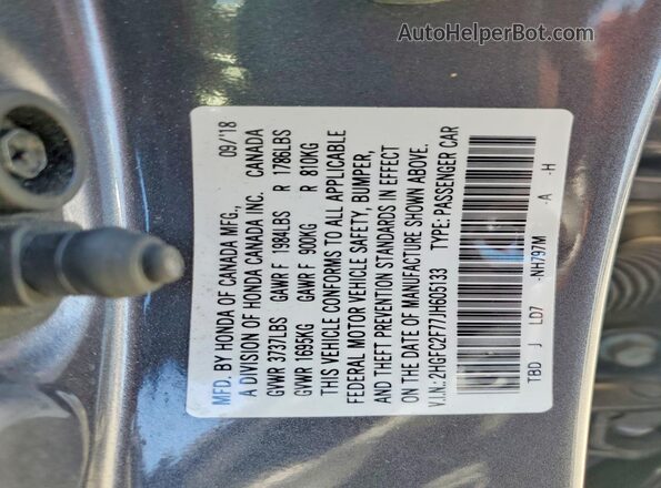 2HGFC2F77JH605133 2018 HONDA CIVIC Gray VIN կոդի պիտակի տեսք