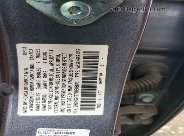 2HGFC2F77JH608873 2018 HONDA CIVIC Gray Widok komory silnika