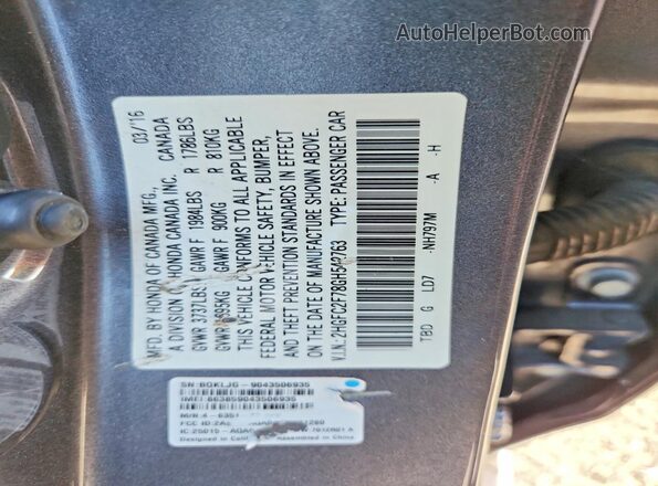 2HGFC2F78GH542763 2016 HONDA CIVIC Серый Вид подкапотного пространства