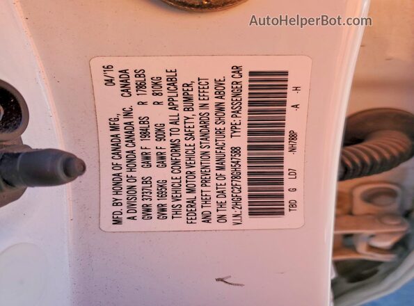 2HGFC2F78GH547588 2016 HONDA CIVIC White Вид підкапотного простору