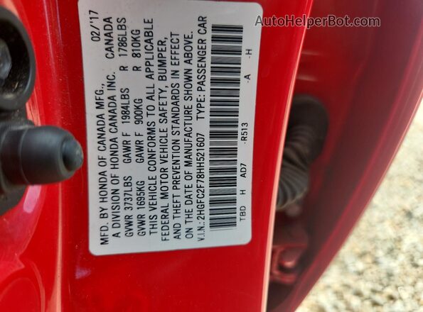 2HGFC2F78HH521607 2017 HONDA CIVIC Red VIN sticker view