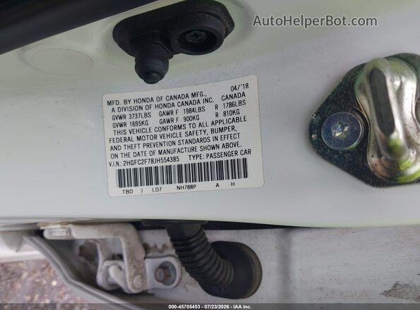2HGFC2F78JH554385 2018 HONDA CIVIC Белый Вид подкапотного пространства