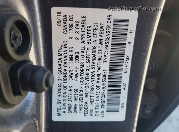 2HGFC2F79JH563631 2018 HONDA CIVIC Gray Engine compartment view