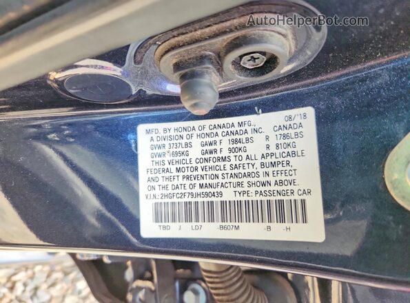 2HGFC2F79JH590439 2018 HONDA CIVIC Gray Вид підкапотного простору