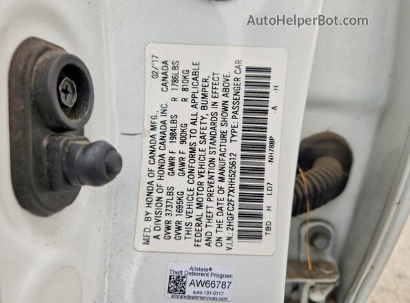 2HGFC2F7XHH525612 2017 HONDA CIVIC White ძრავის განყოფილების ხედი