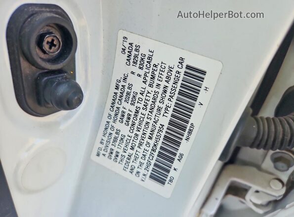 2HGFC2F80KH557954 2019 HONDA CIVIC White Вид підкапотного простору