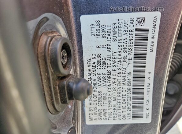 2HGFC2F80KH584605 2019 HONDA CIVIC Gray Շարժիչի բաժամունքի տեսք