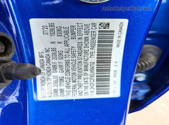 2HGFC2F80LH564792 2020 HONDA CIVIC Blue VIN կոդի պիտակի տեսք
