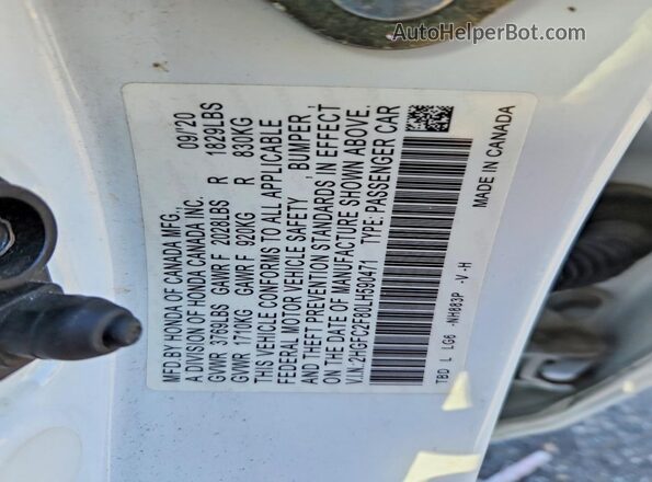 2HGFC2F80LH590471 2020 HONDA CIVIC White Vista del compartimento del motor