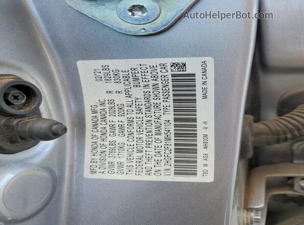 2HGFC2F81MH541104 2021 HONDA CIVIC Silver VIN sticker view