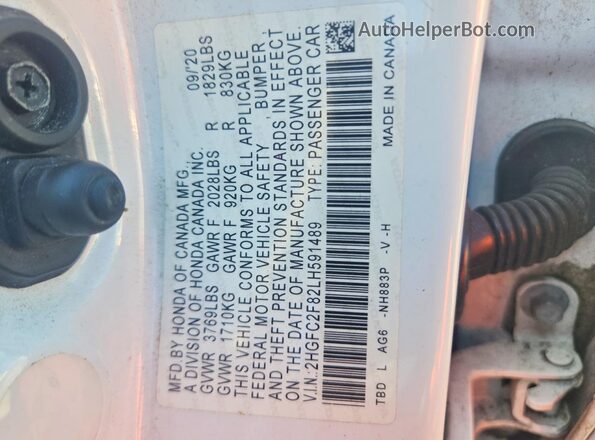 2HGFC2F82LH591489 2020 HONDA CIVIC White Vista del compartimento del motor