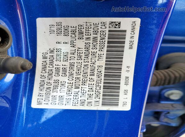 2HGFC2F83LH504716 2020 HONDA CIVIC Blue Widok naklejki z numerem VIN