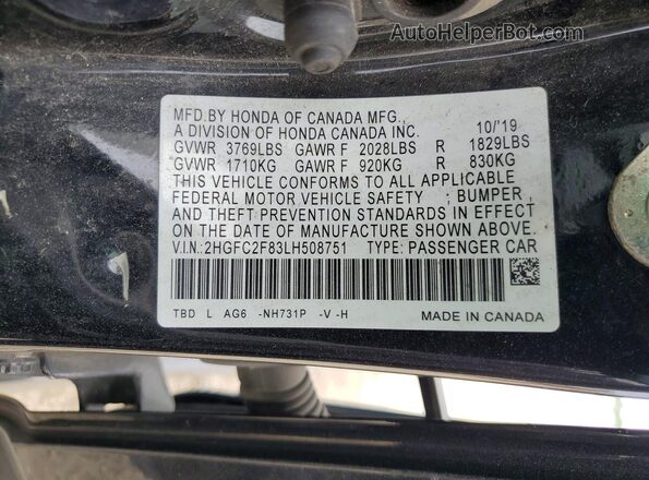 2HGFC2F83LH508751 2020 HONDA CIVIC Black Widok komory silnika