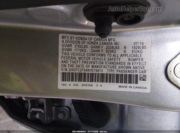 2HGFC2F84KH579813 2019 HONDA CIVIC Gray Widok komory silnika
