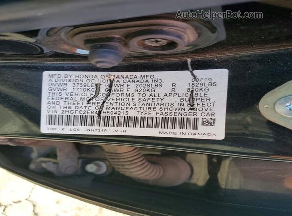 2HGFC2F84KH594215 2019 HONDA CIVIC Black ძრავის განყოფილების ხედი