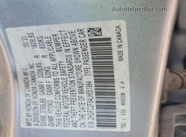 2HGFC2F84LH551964 2020 HONDA CIVIC Silver Engine compartment view