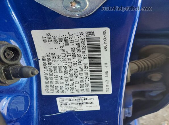 2HGFC2F84MH536690 2021 HONDA CIVIC Blue Widok naklejki z numerem VIN