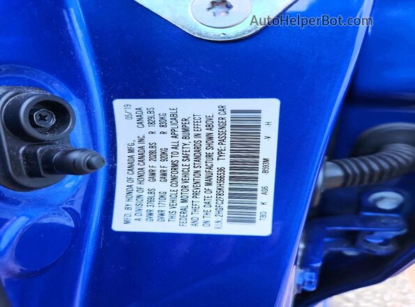 2HGFC2F85KH566536 2019 HONDA CIVIC Blue Vista del compartimento del motor