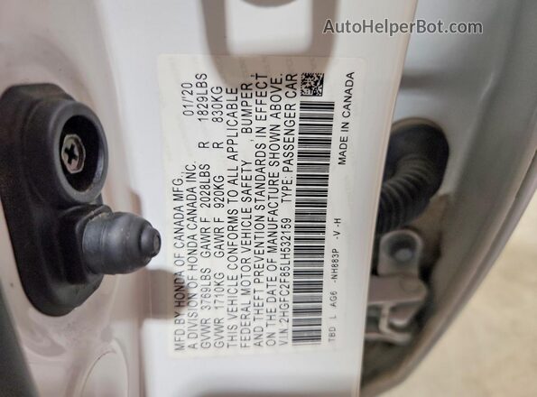 2HGFC2F85LH532159 2020 HONDA CIVIC White Շարժիչի բաժամունքի տեսք