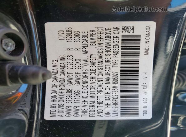 2HGFC2F85MH505027 2021 HONDA CIVIC Black Շարժիչի բաժամունքի տեսք