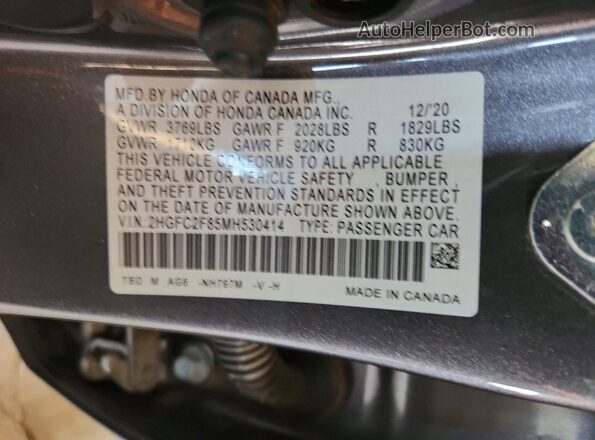 2HGFC2F85MH530414 2021 HONDA CIVIC Серый Вид подкапотного пространства
