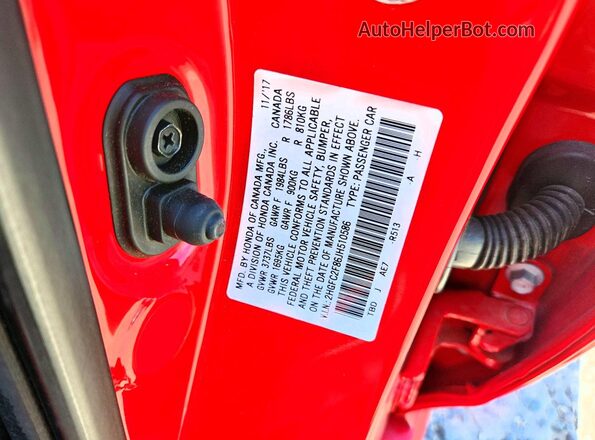 2HGFC2F86JH510586 2018 HONDA CIVIC Red ძრავის განყოფილების ხედი