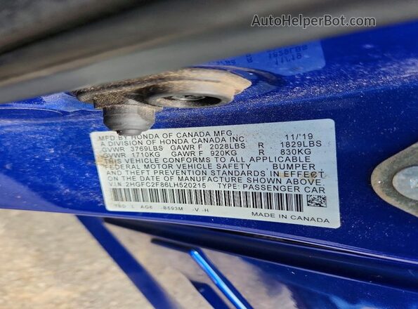 2HGFC2F86LH520215 2020 HONDA CIVIC Blue Вид підкапотного простору