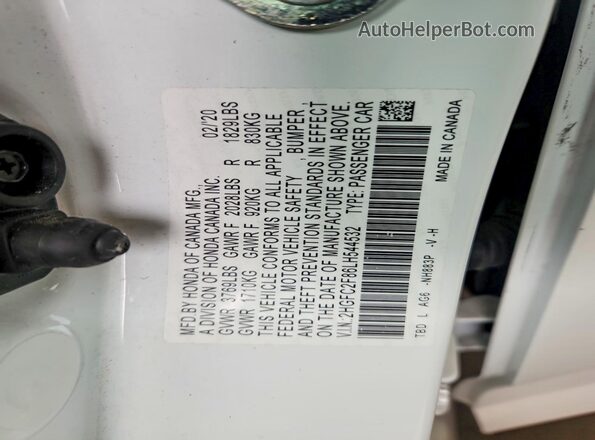 2HGFC2F86LH544532 2020 HONDA CIVIC White VIN კოდის სტიკერის ხედი