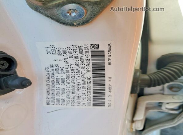 2HGFC2F87KH592443 2019 HONDA CIVIC White Вид підкапотного простору