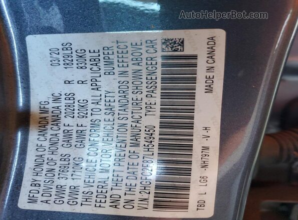 2HGFC2F87LH549450 2020 HONDA CIVIC Gray Widok komory silnika