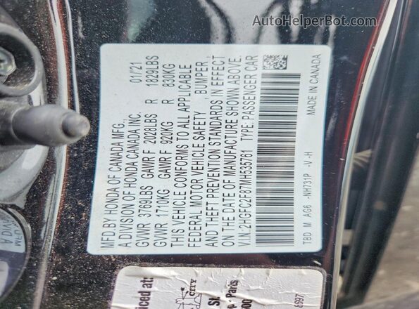 2HGFC2F87MH535761 2021 HONDA CIVIC Черный Вид подкапотного пространства