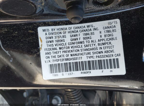 2HGFC2F88GH503177 2016 HONDA CIVIC Black Engine compartment view
